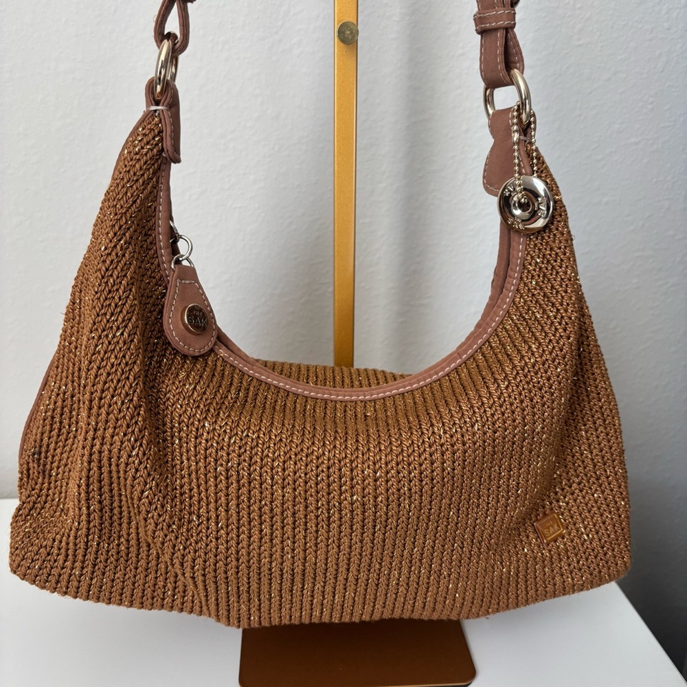 Gorgeous THE SAK Brown & Gold Threads Woven HOBO Shoulder Bag - Picture 3 of 13